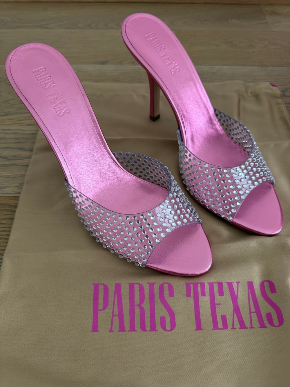 NWT: Paris Texas Holly Penelope Pink Metallic and Clear Heels